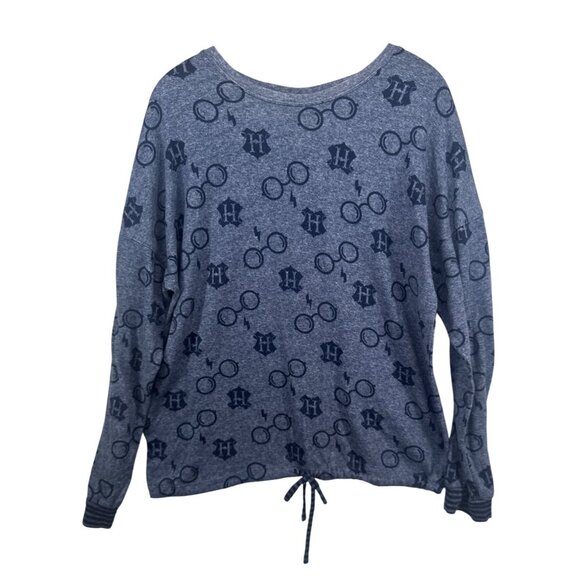 Harry Potter Women Top Sz L Navy Blue Fleece SoftAF Cozy Wizard LoungeWear Comfy - Picture 1 of 11